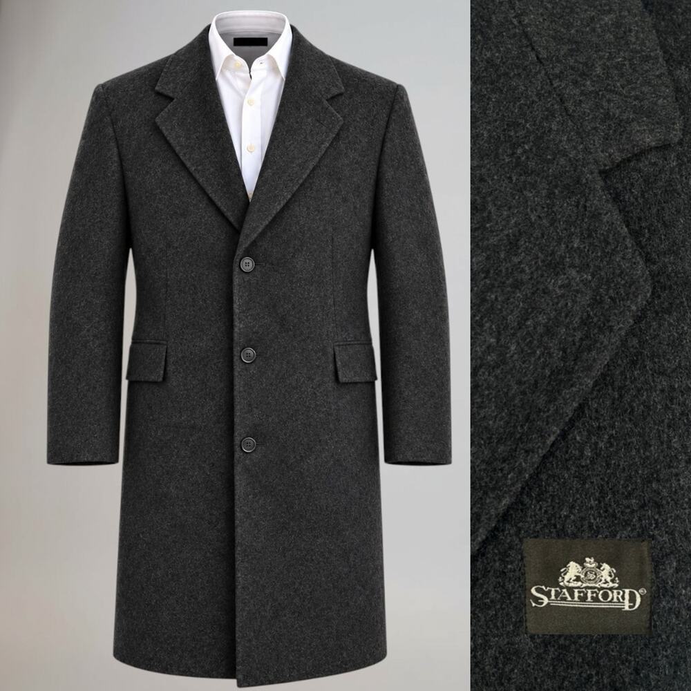 Stafford Brushed Wool Overcoat 44 / L Charcoal Gray Top Coat